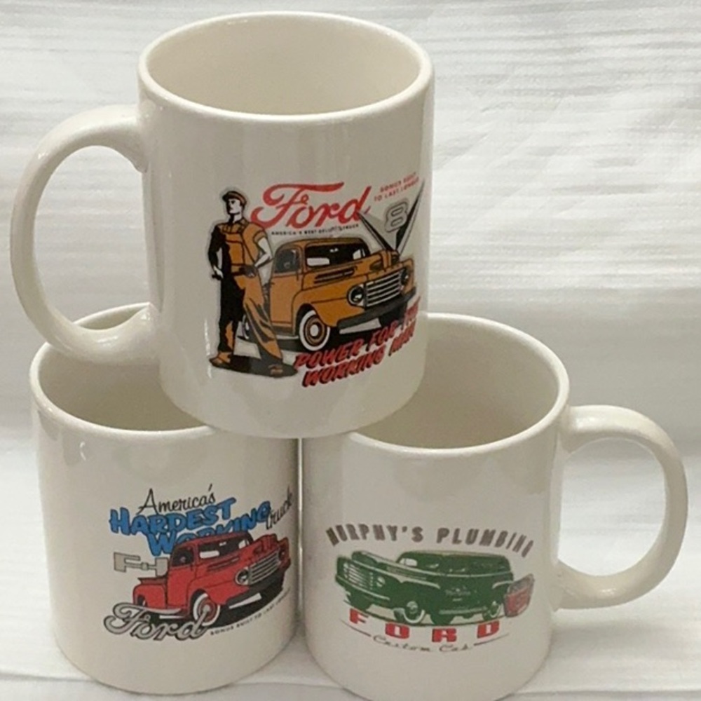 Ford Vintage Car Design Mugs - Set of 3